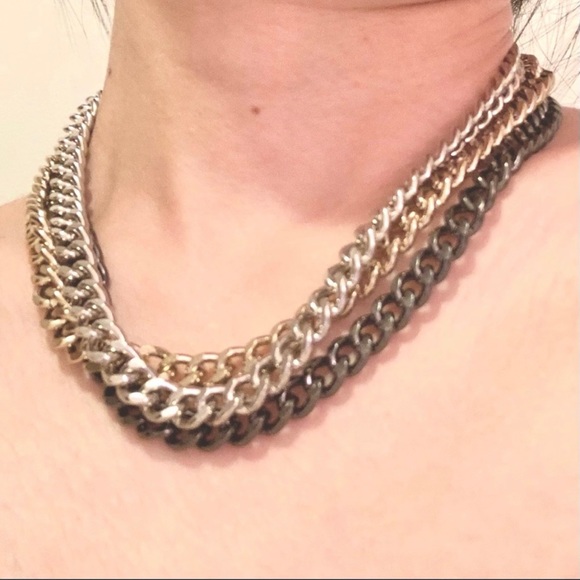 Triple Chain Tricolour Necklace - Picture 4 of 6